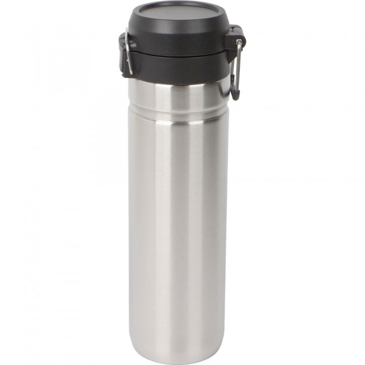 Gümüş 700 ml Kilitli Kapaklı Metal Gövdeli Lazer Logo Baskılı Promosyon Termos